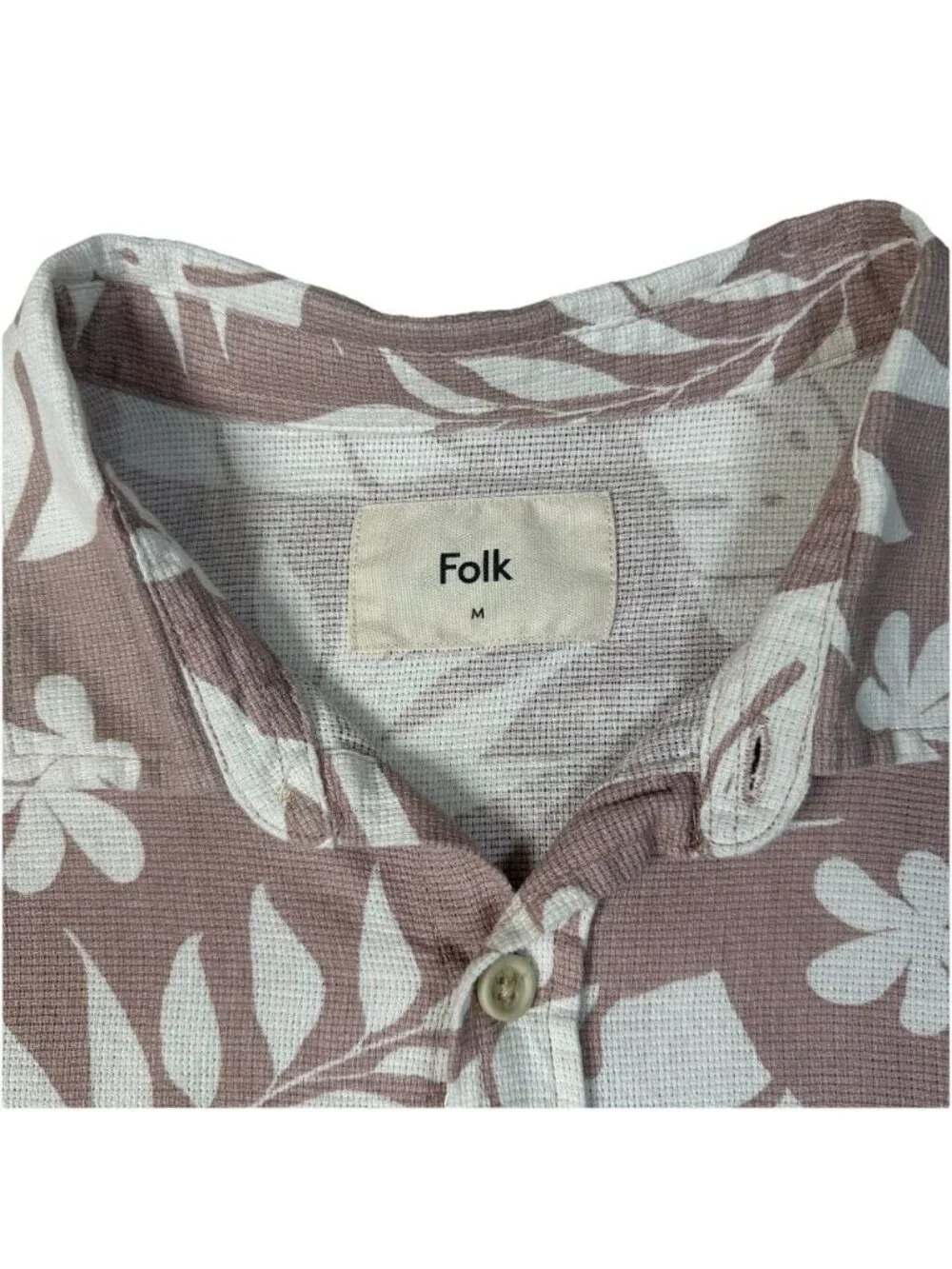 Folk Short Sleeve Button Up Medium Kingston Pink Leaf Beach Casual Mens Cotton